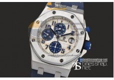 AP10082 - AP Royal Oak Chrono White/Blue Dial SS/LT - Asian 7750 28800bph 12:00sec