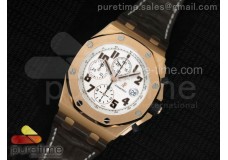 Royal Oak Offshore Rose Gold JF Best Edition White Dial on Brown Leather Strap A7750