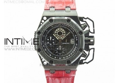 Royal Oak Offshore Survivor DLC Noob 1:1 Best Edition Black Dial On Red Leather Strap(Free Rubber Strap)