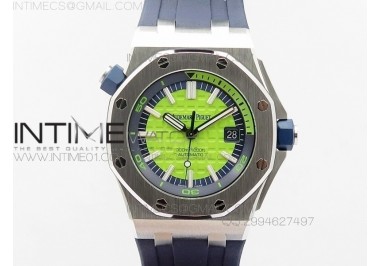 Royal Oak Offshore J 15710 Green Diver JF V7 1:1 Best Edition On Blue Rubber Strap A3120(Free XS Green Rubber Strap)