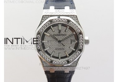 Royal Oak 37mm 15450 Diamond Case JF 11 Best Edition Diamond Dial on Blue Leather Strap A3120