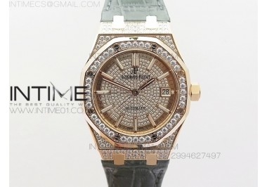 Royal Oak 37mm 15450 RG Diamond Case JF 11 Best Edition Diamond Dial on gray Leather Strap A3120