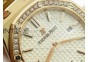 Lady Royal Oak 33mm 15000 RG JF 1:1 Best Edition White Textured Dial Diamond Bezel on RG Bracelet RONDA Quartz