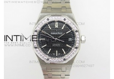 Royal Oak 37mm 15450 SS JF 1:1 Best Edition Black Dial Diamond Bezel on SS Bracelet A3120