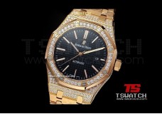 AP15906 - Royal Oak Jumbo JHF 41mm Black Check Dial Full Diamond RG Asian 2813