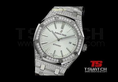 AP15901 - Royal Oak Jumbo JHF 41mm White Check Dial Full Diamond SS Asian 2813