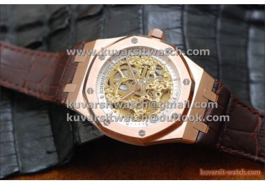 AUDEMARS PIGUET ROYAL OAK SKELETON 41MM ROSE GOLD/WHITE LEATHER