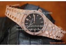 AUDEMARS PIGUET ROYAL OAK LADY QUARTZ RG/BLACK ALL DIAMONDS . SWISS QUARTZ..BEST VERSION