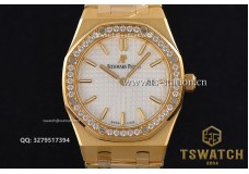 AP20597 - AP Royal Oak 15000 33mm Woman YG Diamond JF 1:1 White Dial SS RONDA Quartz